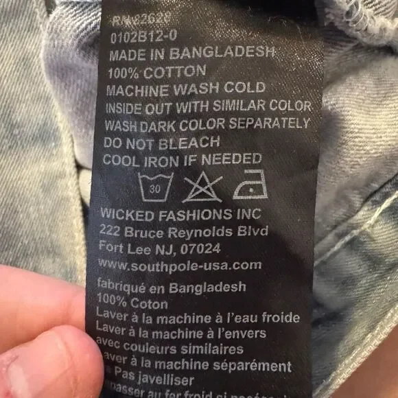 Southpole Men's Acid Wash Moto L Denim Jacket Retro Y2K Streetwear - Picture 4 of 4